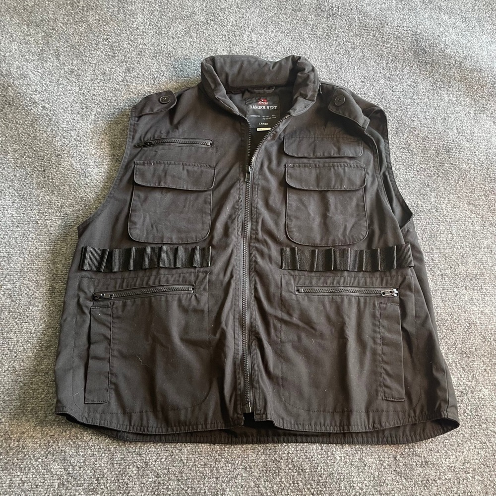 Rothco Ranger Vest Mens Large Black Tactical Utility Multi-Pocket Military Zip